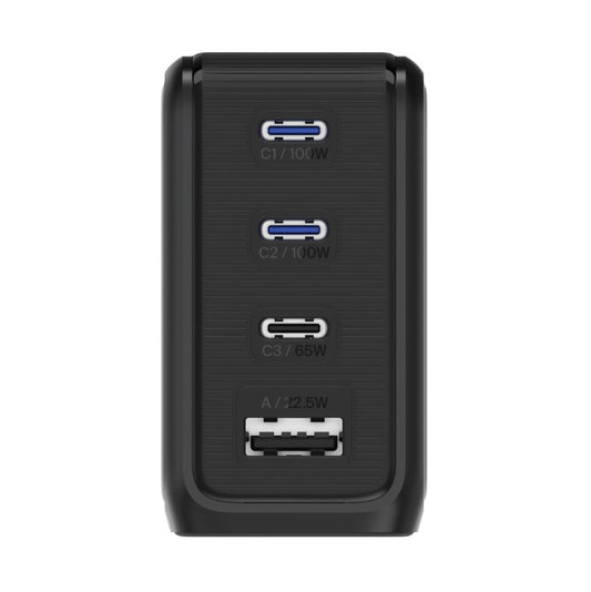BMX GaNSta LCD 100W – USB-C Schnellladegerät mit LCD-Display und internationalen Reiseadaptern
