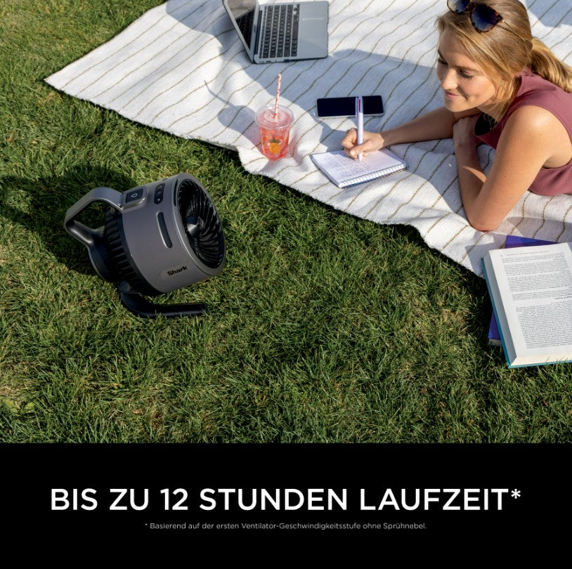 Shark FlexBreeze HydroGo FA050CH Akku-Ventilator mit Sprühnebel, 12 h Laufzeit – Anthrazit