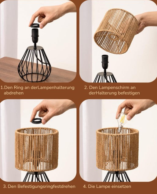 Tischlampe Dekolampe Gewbtem Seil/Schwarz