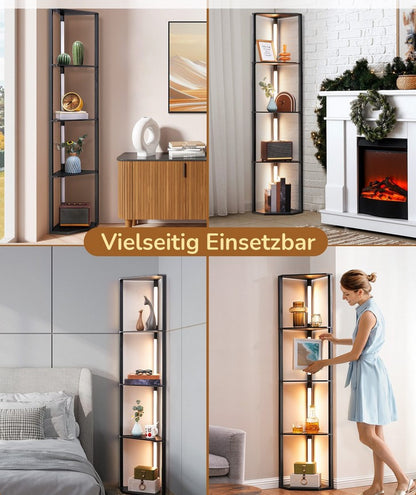 Design LED Stehlampe mit Regal Schwarz Holz