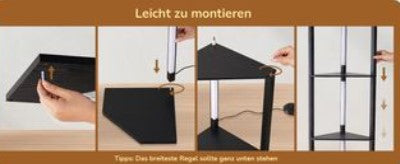 Design LED Stehlampe mit Regal Schwarz Holz