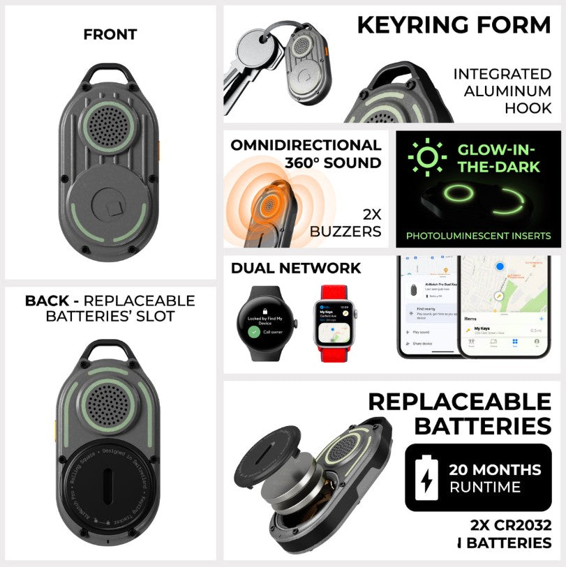 Rolling Square AirNotch Pro Dual – Bluetooth-Finder für Schlüssel und Wertsachen mit Apple & Android