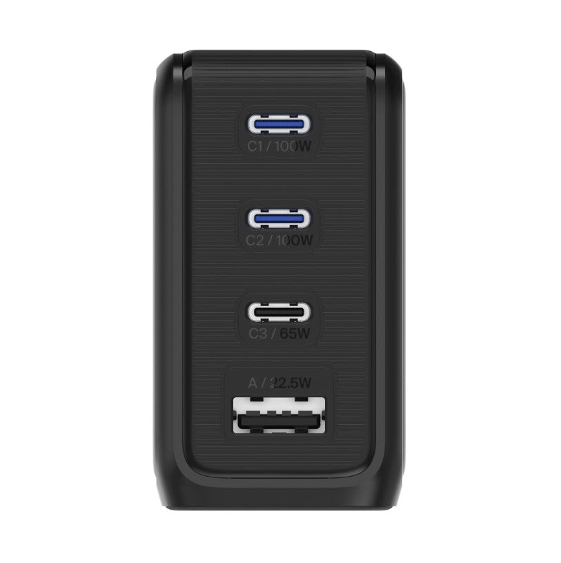 BMX GaNSta LCD 100W – USB-C Schnellladegerät mit LCD-Display und internationalen Reiseadaptern