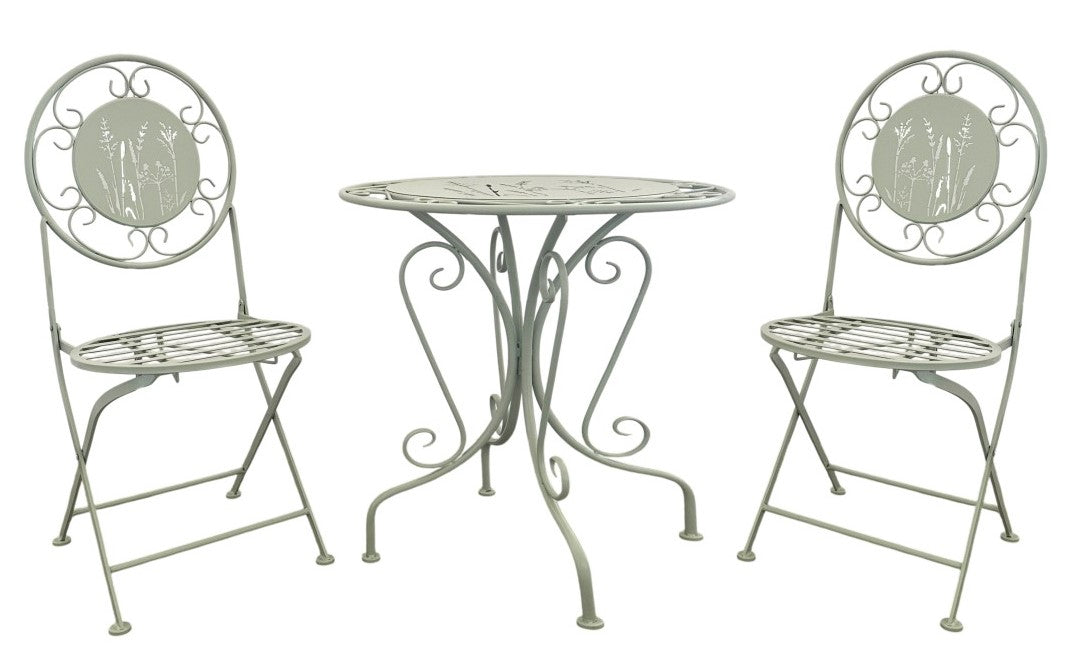 Bistro-Set aus Metall in Hellgrün – Gartentisch mit 2 Stühlen für Balkon und Terrasse