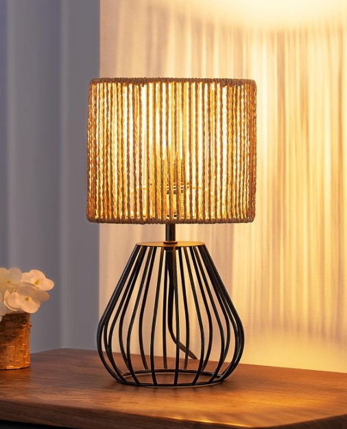 Tischlampe Dekolampe Gewbtem Seil/Schwarz