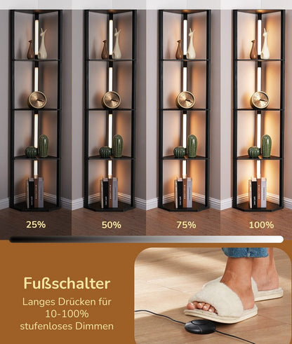 Design LED Stehlampe mit Regal Schwarz Holz