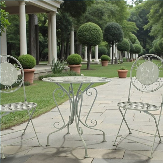 Bistro-Set aus Metall in Hellgrün – Gartentisch mit 2 Stühlen für Balkon und Terrasse