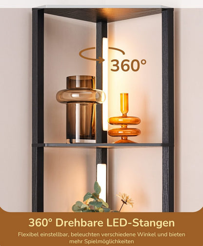 Design LED Stehlampe mit Regal Schwarz Holz
